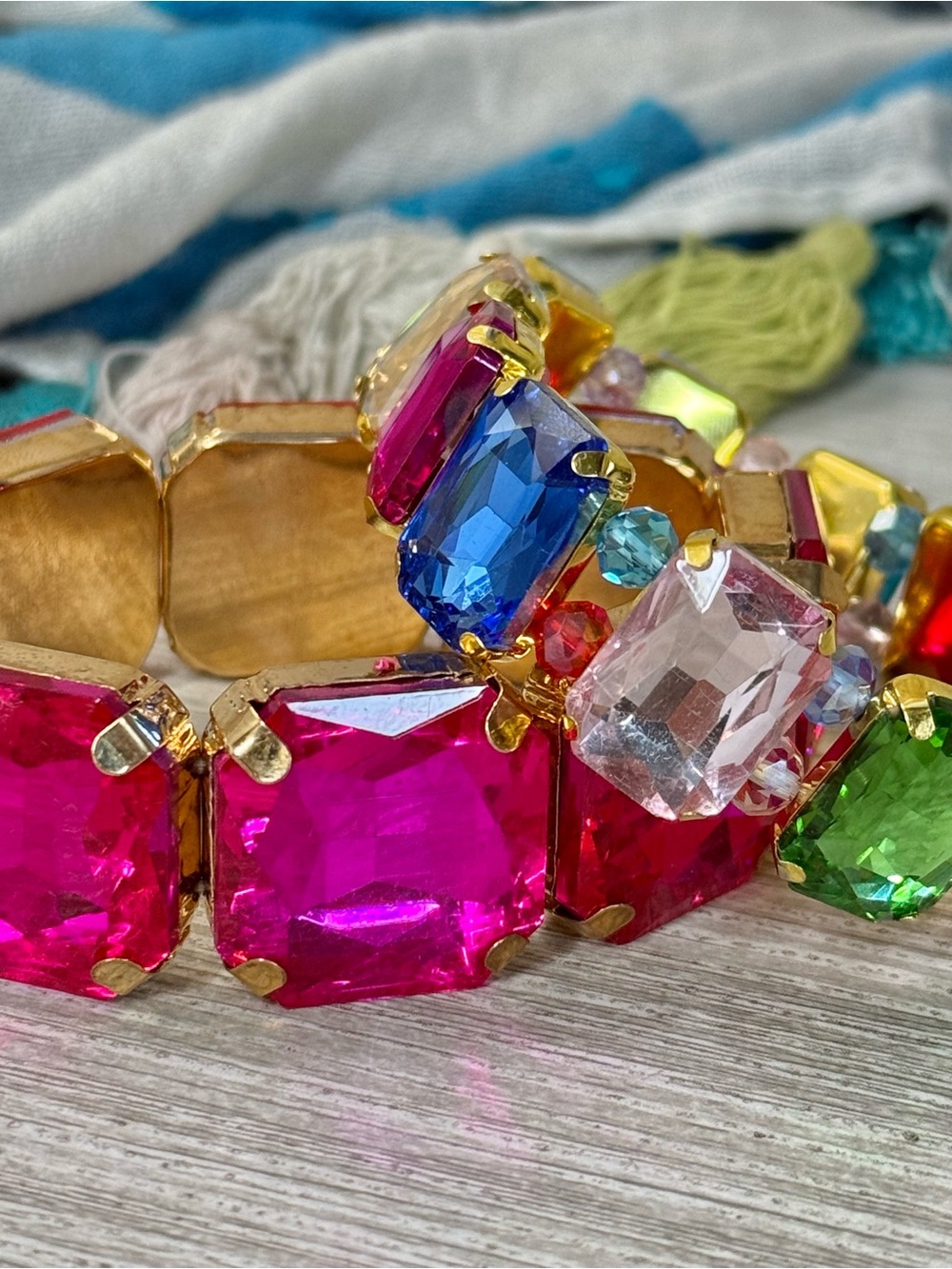 Lot of Two Colorful Crystal Stretch Bracelets